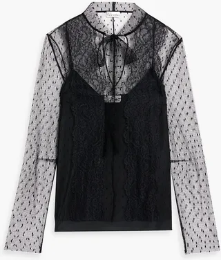 Pussy-bow point d'esprit blouse