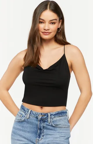 Cowl Neck Crisscross Cropped Cami