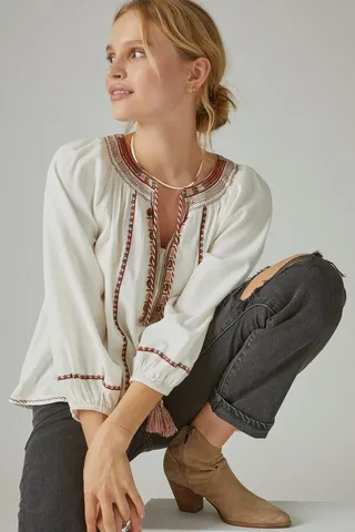 Long Sleeve Embroidered Peasant Blouse