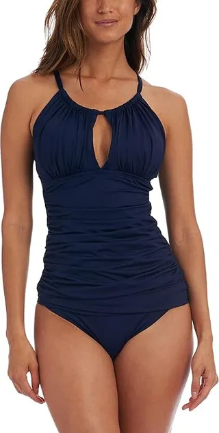 La Blanca Island Goddess High Neck Keyhole Tankini (Indigo) Women's Swimwear