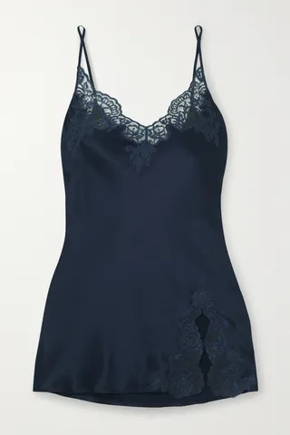 I.D. Sarrieri - Lace-trimmed Silk-blend Satin Chemise - Blue