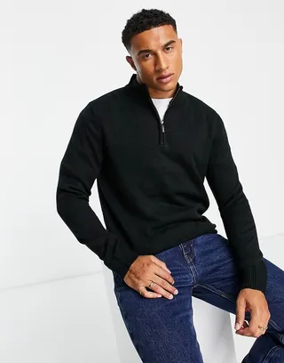 Brave Soul half zip sweater in black