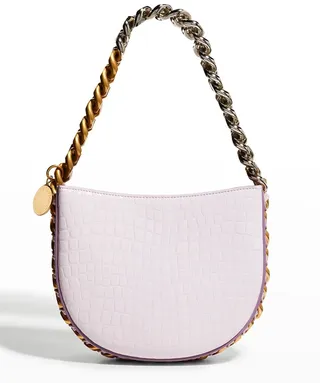 Small Two-Tone Chain Croc-Embossed Shoulder Bag