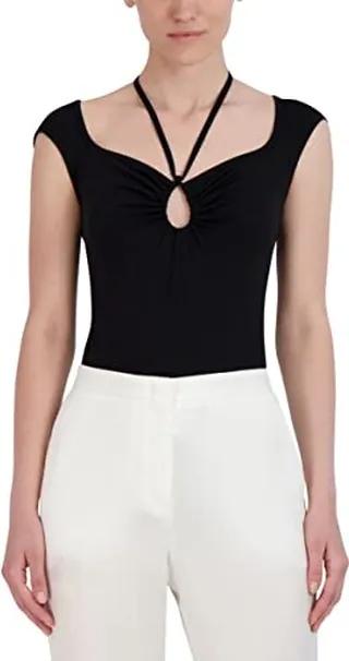 BCBGMAXAZRIA Women's Short Sleeve Keyhole Fitted Bodycon Bodysuit