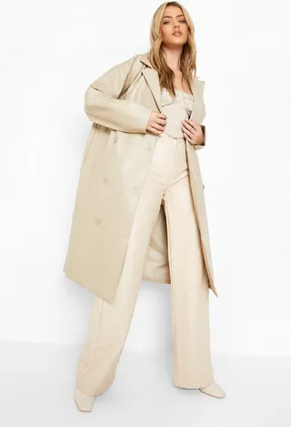 Faux Leather Trench Coat