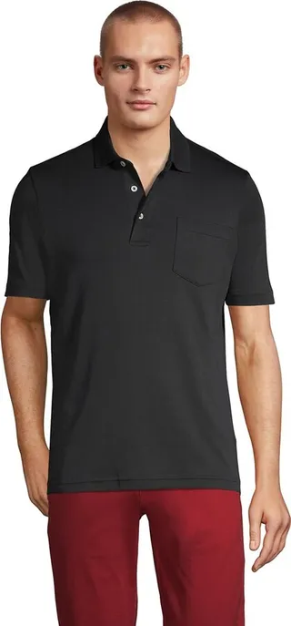 Lands' End Men's Short Sleeve Super Soft Supima Polo Shirt with Pocket - X-large - Black