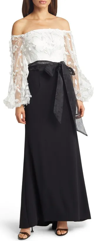 Floating Petals Off the Shoulder Gown