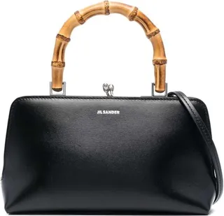 Black Mini Tote Bag With Bamboo Handles In Leather Woman