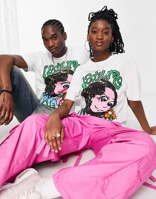 COLLUSION unisex print t-shirt in white