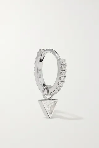 MARIA TASH - 6mm 14-karat White Gold Diamond Single Hoop Earring - One size