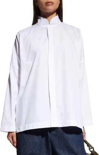 Wide Longer-Back Double Stand Collar Shirt (Mid Plus Length)