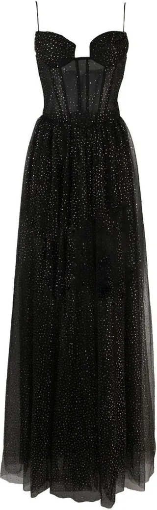 Black Crystal-Embellished Corset Gown