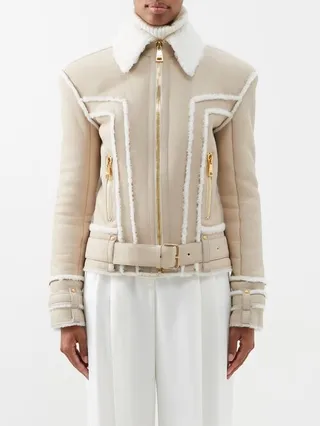 Padded-shoulder Shearling Jacket