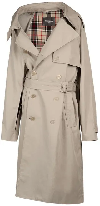 Asymmetric cotton drill trench coat