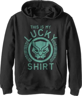 Boy's Marvel St. Patrick's Day Black Panther Lucky Shirt Pull Over Hoodie - Black - Small
