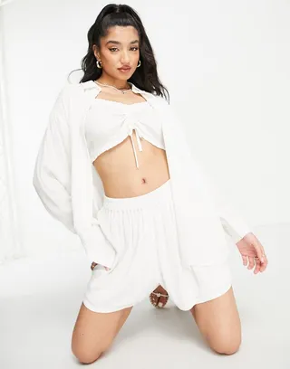 Miss Selfridge cheesecloth oversized shirt in ivory - part of a set