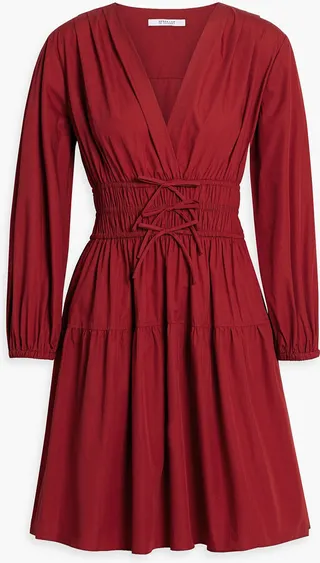 Shirred cotton-poplin mini dress
