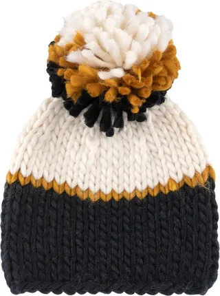 Shiraleah Vermot Black and White Color Block Beanie with Pom