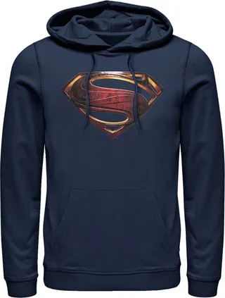 Men's Zack Snyder Justice League Superman Logo Pull Over Hoodie - Navy Blue - X Large