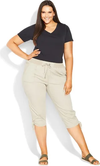 EVANS | Women's Plus Size Cotton Cinch Capri - sand - 28W