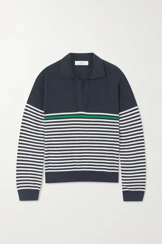 Arch4 - Lima Striped Cashmere Polo Top - Blue