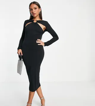 ASYOU cut out ring detail midi dress in black