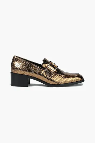 Metallic faux croc-effect leather loafers