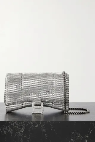 Balenciaga - Hourglass Crystal-embellished Suede Shoulder Bag - Gray