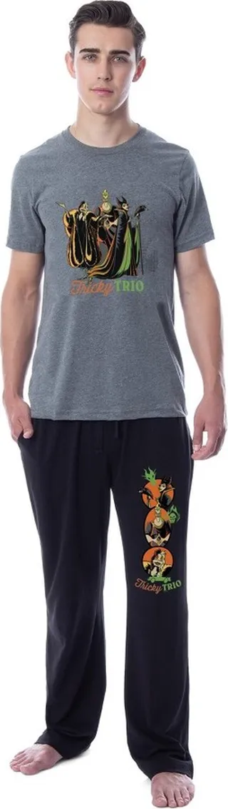 Disney Villains Mens' Tricky Trio Group Shot Characters Sleep Pajama Set (XXXL) Multicolored