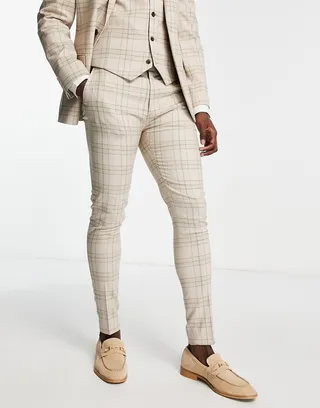 ASOS DESIGN super skinny mix and match suit pants in beige tonal check