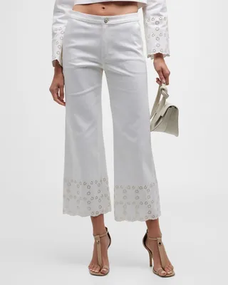 Amelia Floral Eyelet Straight-Leg Denim Pants