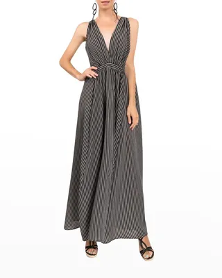 Helene Striped Cotton V-Neck Maxi Dress