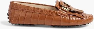 Fringed croc-effect leather loafers