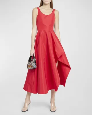 Sleeveless Draped Side-Slit Midi Day Dress