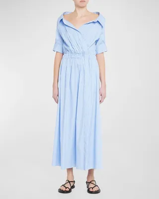 Lydia Wrap-Front Striped Shirtdress
