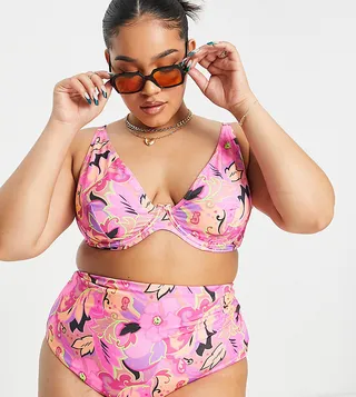 ASOS DESIGN Curve mix and match high waist bikini bottom in bold floral