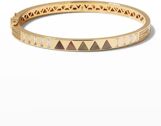 Yellow Gold Mother-of-Pearl and Diamond Pave Bangle