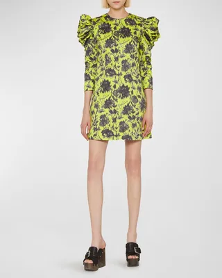Puff-Shoulder Floral Mini Dress