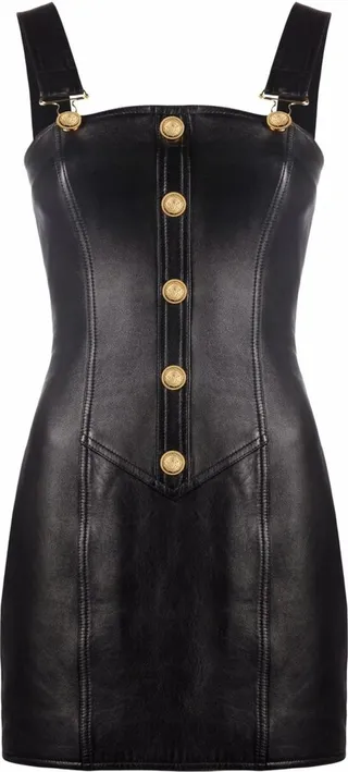 Logo-Button Leather Mini Dress