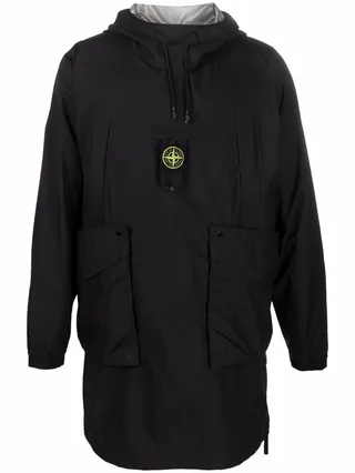 Logo-Patch Drawstring-Hood Raincoat