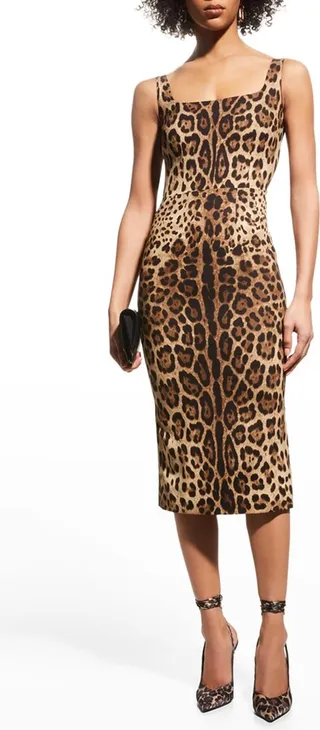 Leopard-Print Slim Midi Dress