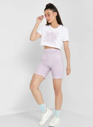Colourblock Graphic Cropped Tee & Shorts Set