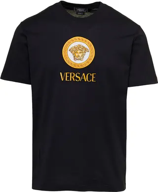 Black T-shirt With Embroidered Logo In Cotton Man