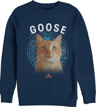 Men's Marvel Captain Marvel Planet Goose Cat Sweatshirt - Navy Blue - Small