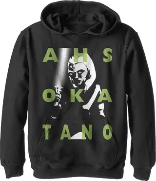 Boy's Star Wars: The Clone Wars Ahsoka Tano Text Overlay Pull Over Hoodie - Black - X Large
