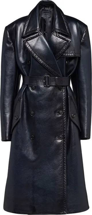 Double-Breasted Leather Trench Coat