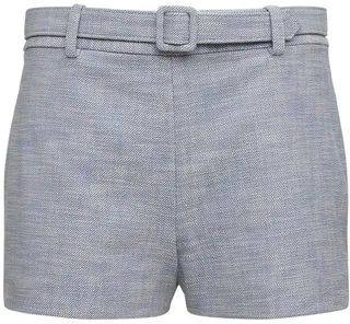 Belted light cotton blend tweed shorts
