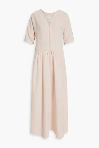 Gathered slub woven maxi dress