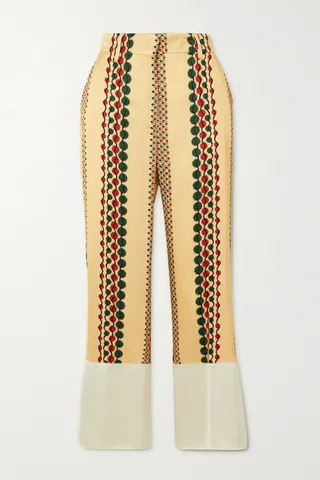 Wales Bonner - Harmony Cropped Printed Satin Straight-leg Pants - Neutrals