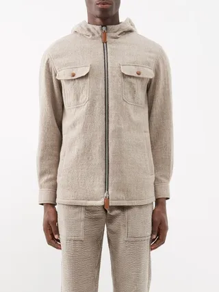 Patch-pocket Wool Hooded Jacket
